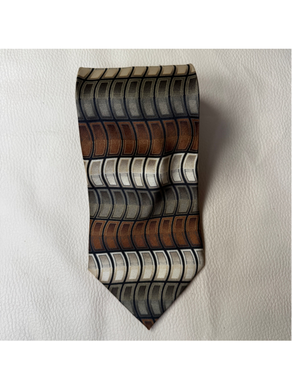 Colours Alexander Julian 100% Silk Tie Brown Gray Geometric Mens Necktie